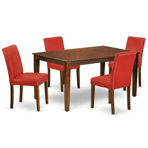 East West Furniture Capri 5-piece Wood Dining Set in Mahogany/Firebrick Red