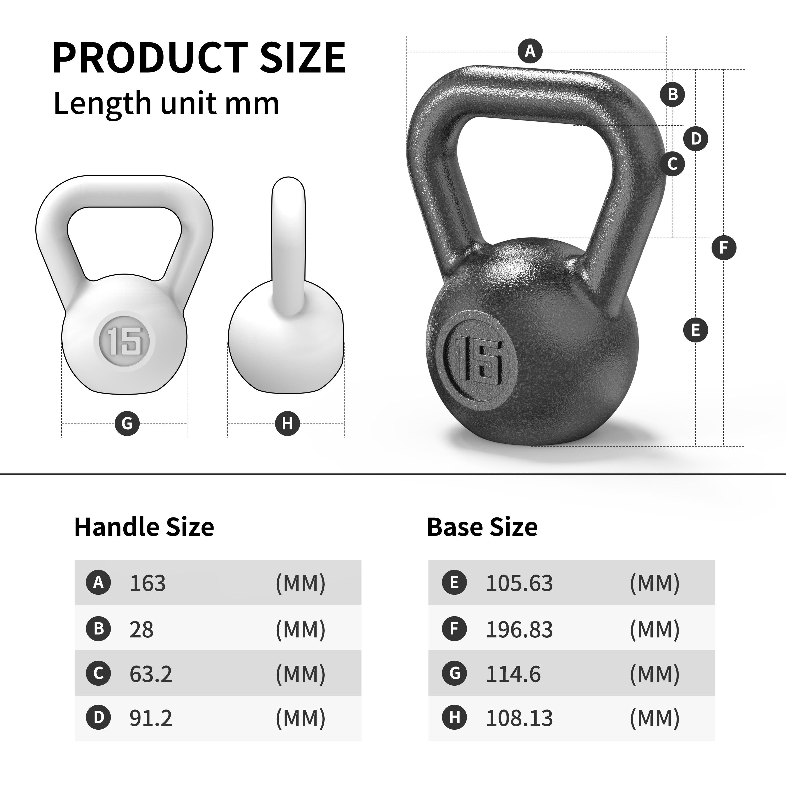 Athletic Works 15lb Kettlebell, Casting Iron, Durable Hammertone Finish, Black