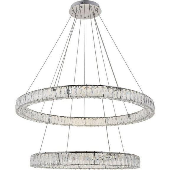 Maklaine 2 Tier 42" Round Royal Cut LED Chandelier in Chrome