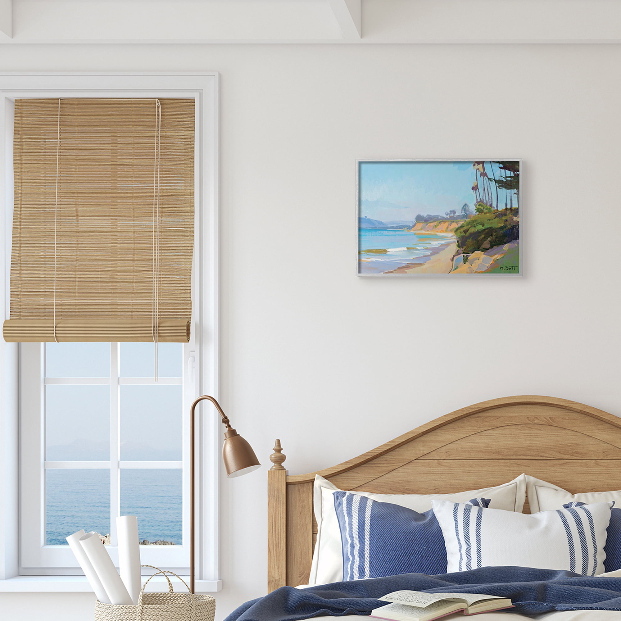 Industries Tropical Beach Coast Palm Tree Sea Cliffs 14 in x 11 in Framed Painting Art Print, by Stupell Home Décor
