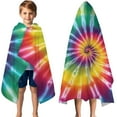 thumbnail image 3 of Rainbow Tie Dye Mandala Pattern Hooded Bath Towel，50"x30" for Ages 3 To 12 Kids, Quick Dry Lightweight Soft Microfiber Hood Beach Towel Cover Up for Kids, 3 of 7