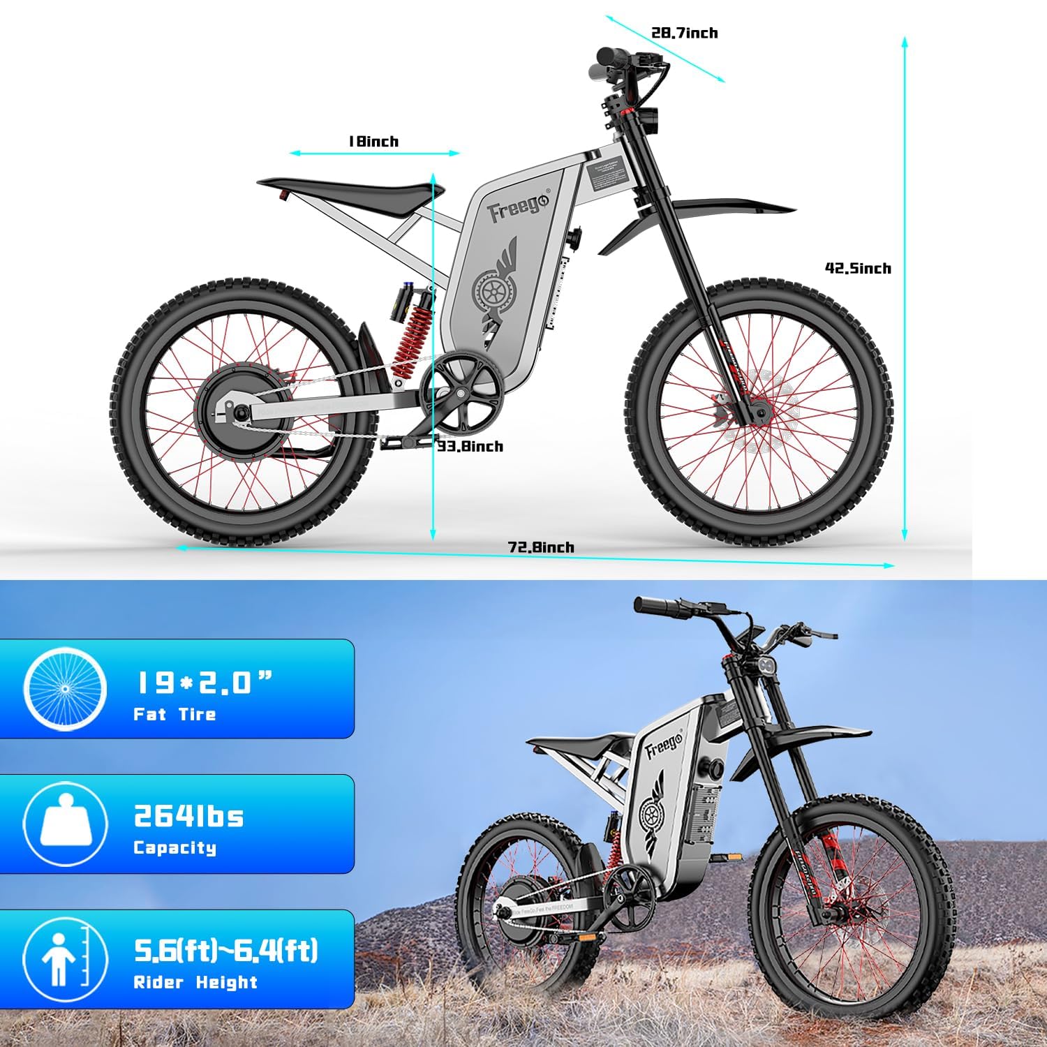 FREEGO X2 Pro Electric Dirt Bike – 6000W Peak Motor, 60V/30Ah Battery, 50MPH Speed, 80-Mile Range, UL2849 Certified