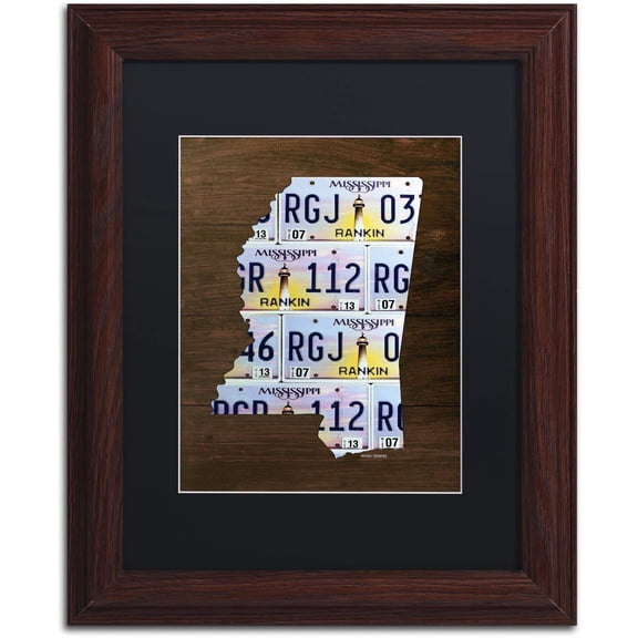Trademark Fine Art 'Mississippi License Plate Map' Canvas Art by Design Turnpike, Black Matte, Wood Frame