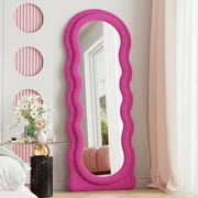 VLUSH Wavy Full Length Mirror, Freestanding Floor Mirror with Stand, 63"x24" Wall Mounted Mirror for Bedroom (Pink)