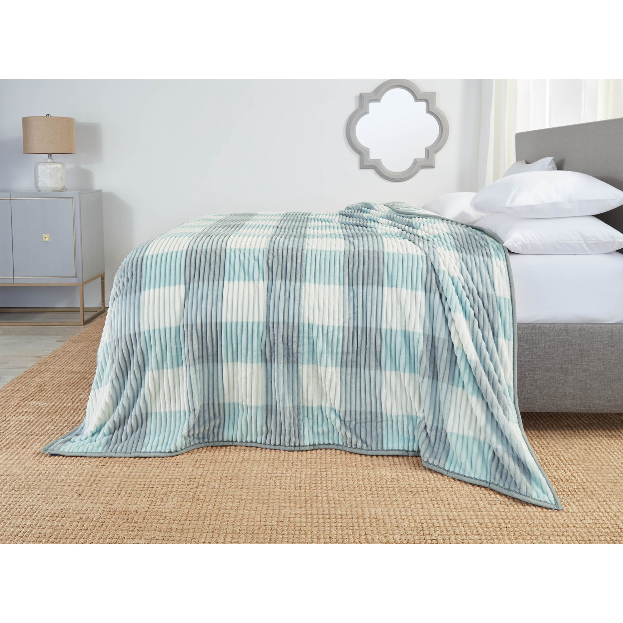 Nestl Ultra Plush Heavy Thick Raschel Imitation Mink Bed Blanket 82 X 102 Blue Plaid Other King 82x102