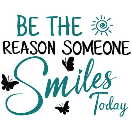 QTH Inspirational Quotes Wall Stickers Be The Reason Someone Smiles Today Wall Decals Sun Butterfly Wall Decor Vinyl Lettering Wall Decors for Bedroom Living Room Home Decor 35x28cm