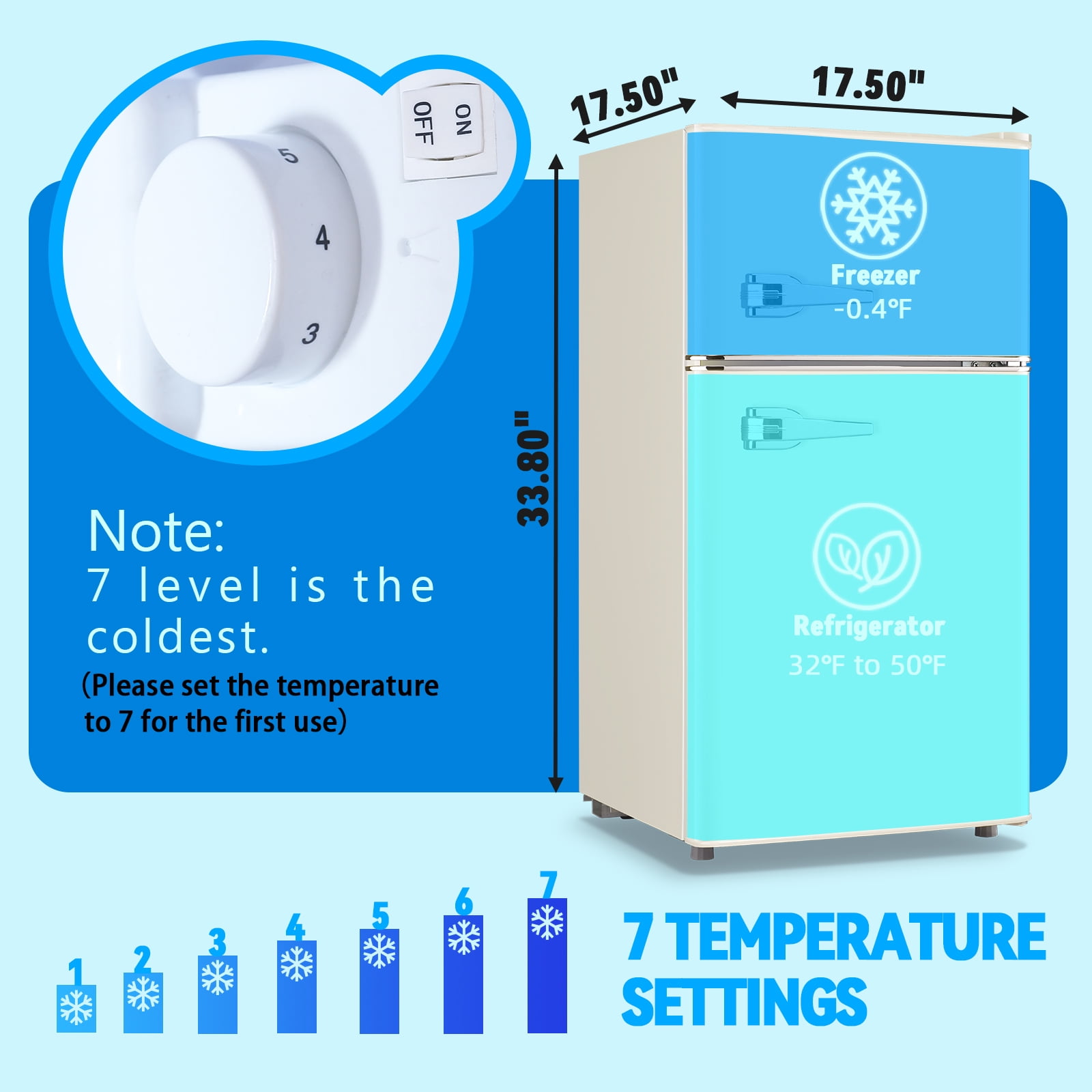 TACOOL Small Refrigerator with Freezer Retro Mini Fridge with Removable Shelves LED Light for Apartment 3.4Cu.Ft White