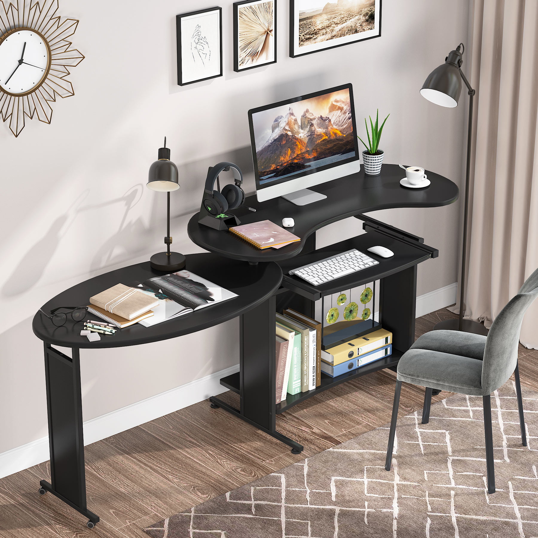 L-Shaped Computer Desk, Tribesigns Rotating Corner Desk & Modern Office Study Workstation, for Home Office or Living Room - 1