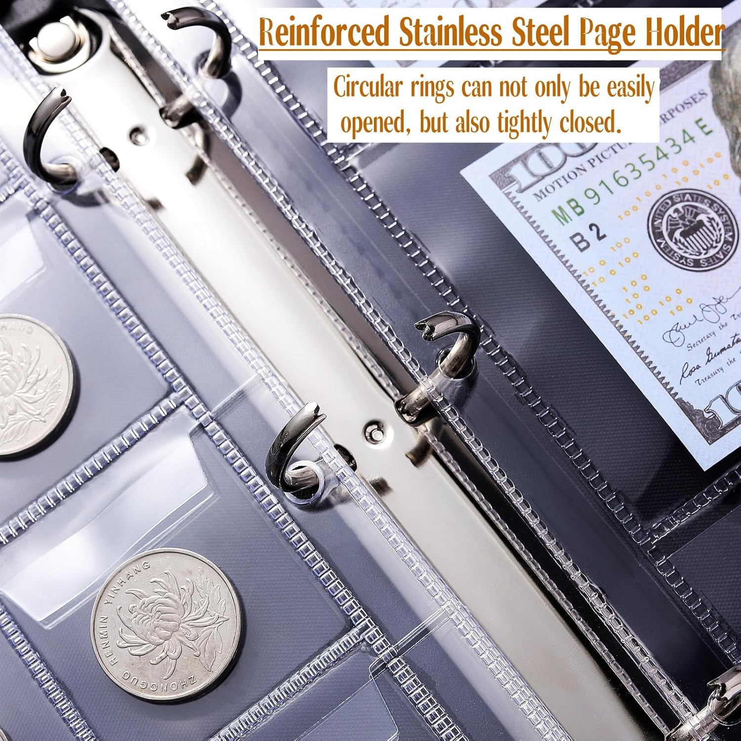 Coin Collection Book Holder,Fireproof Coin Album,360 Pockets Coin Organizer Sleeves & 36 Pockets Paper Money Organizer Binder for Coin Currency Collection Supplies,Pennies,Bill,Tokens,Badges,Black