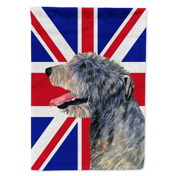 Irish Wolfhound with English Union Jack British Flag House Flag