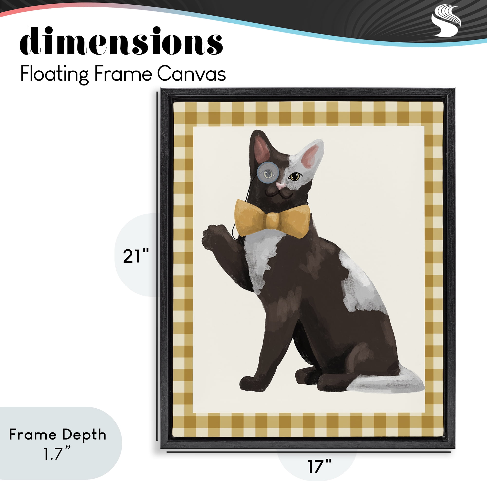 Stupell Industries Gentleman Cat with Bow Black Framed Floater Canvas Wall Art, design by Sadie Harper