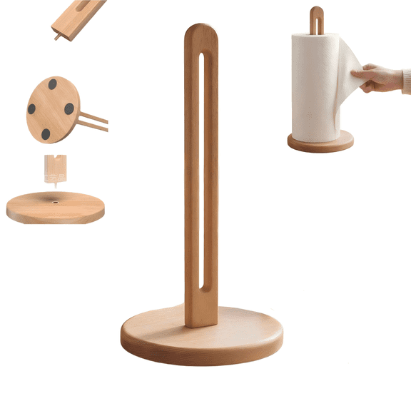 Wooden Paper Towel Holder Stand for Jumbo Roll - Stylish Kitchen Paper Rack, Bathroom Towel Roll Stand Organizer, Solid Wood Simply Standing Countertop Paper Roll Holder, Large