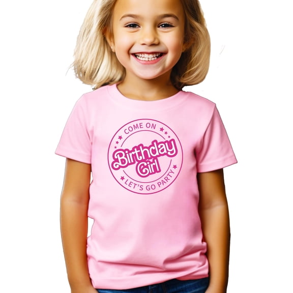 Come on Let's Go Party Birthday Girl Shirt for Toddlers & Kids Girly Retro Birthday Tee Pink Shirt Youth Large