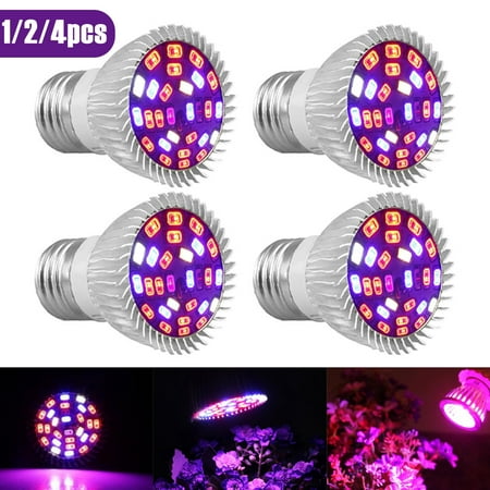 4-pack 28W Full Spectrum E26 E27 LEDs Grow Light Bulbs for Hydroponics Greenhouse Organic Indoor Plants,28 SMD5730 LEDs(15 Red +7 Blue +2 Warm White  +2 White +1 Infrared  +1 (Best Led Grow Lights 2019)