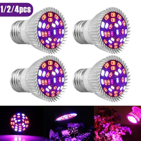4-pack 28W Full Spectrum E26 E27 LEDs Grow Light Bulbs for Hydroponics Greenhouse Organic Indoor Plants,28 SMD5730 LEDs(15 Red +7 Blue +2 Warm White +2 White +1 Infrared +1 UV)