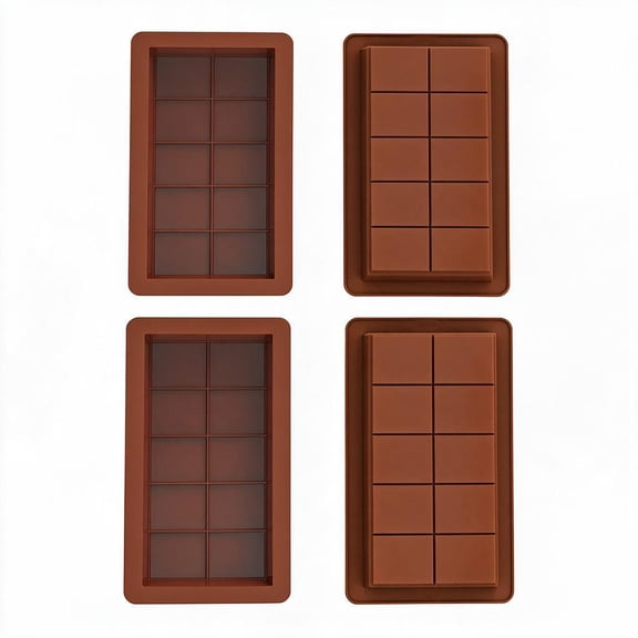 4 Pcs Silicone Chocolate Bar Molds, 9.84x5.31 Inch 10-Cavity Baking Tray for Candy, Brownies, and Energy Bars