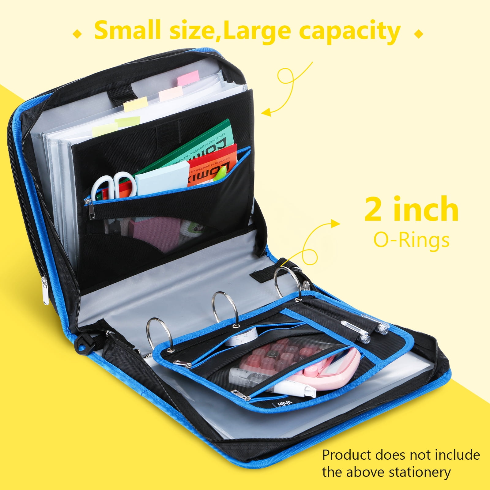 ViVin Zipper Binder 2 Inch O-Ring 450 Sheet Capacity, Multiple Tab and Zip Pockets, Office Supplies,Blue&Pink