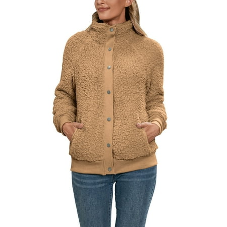 

nsendm Winter Coats Women Botton Down Long Sleeve Double Faced Coats For Women Figs Scrub Jacket Women Coat Khaki Large
