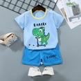 thumbnail image 2 of Hessimy Toddler Boy Short Sets Summer Dinosaur Outfits Short Sleeve Tops and Elastic Waist Shorts Matching Set,Matching Set（Sky Blue,12-18 Months), 2 of 4