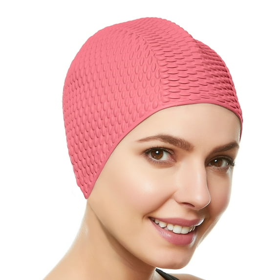 BEEMO Women’s Latex Swim Cap, Rubber Bathing Hat - Chlorine Perfect for Water Activities, Pastel Pink - H5666-LP