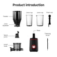 thumbnail image 4 of Sunmaki Cold Press Juicer, 5.25" Wide Feed Chute Juice Extractor Machine 160W, High Juice Yield, Slow Masticating Juicer for Whole Vegetables & Fruits, Black, 4 of 11