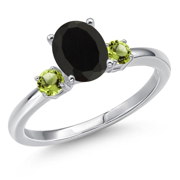 Gem Stone King 14K White Gold Black Onyx and Green Peridot Engagement Ring for Women | 1.84 Cttw | Oval 8X6MM | Gemstone December Birthstone | Size 8