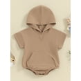 thumbnail image 2 of Biekopu Infant Baby Summer Jumpsuit Solid Color Short Sleeve Front Pocket Hood Romper Toddler Clothes, 2 of 9