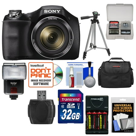 Sony Cyber-Shot DSC-H300 Digital Camera with 32GB Card + Batteries & Charger + Case + Tripod + Flash & Video Light + Kit