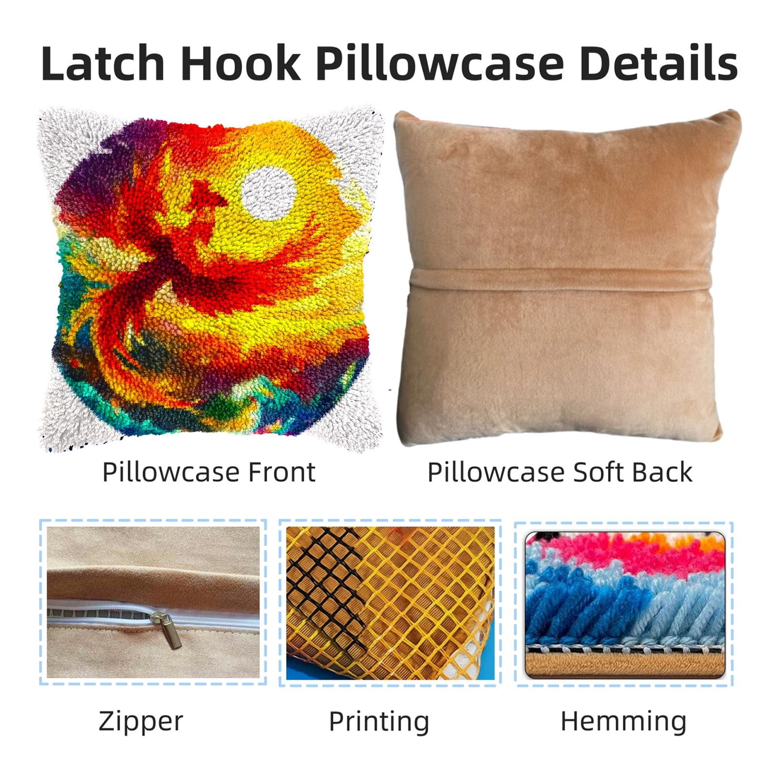 Flying Bird under Sunset DIY Latch Hook Pillow Kits for Adults Printed Pillowcase Crochet Yarns Hooking Handmade Pillow Cover Cushion for Home Sofa Decoration 17x17inch