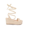 thumbnail image 3 of BLISSFUL STEP Mother's Day Women's Lace Up Wedge Heel Platform Slingback Strappy Sandals Beige 9, 3 of 8