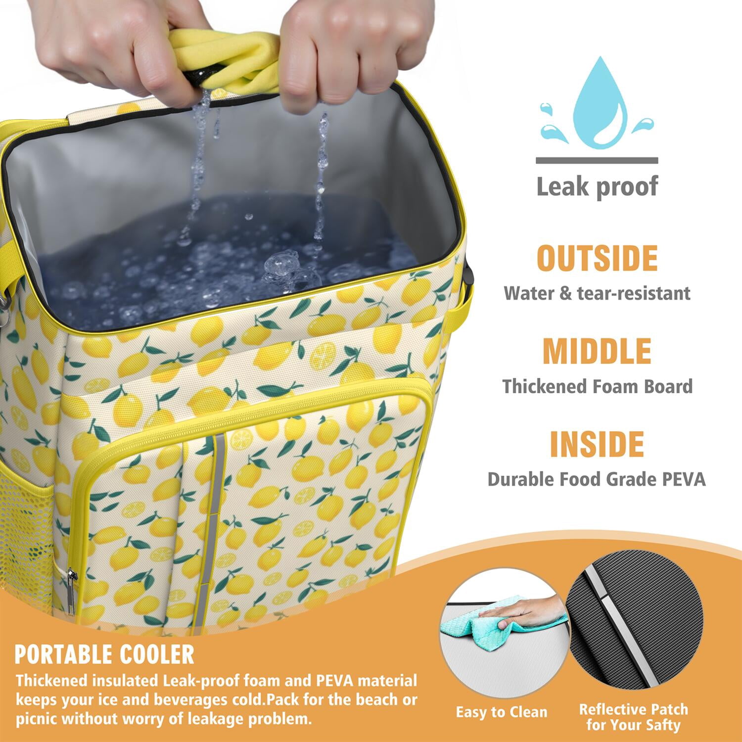 Travel Cooler Bag - Lemon Camping Beer Cooler Backpack with Bottle Opener- Waterproof Insulated Picnic Backpacks - Cooler Bag for Beach