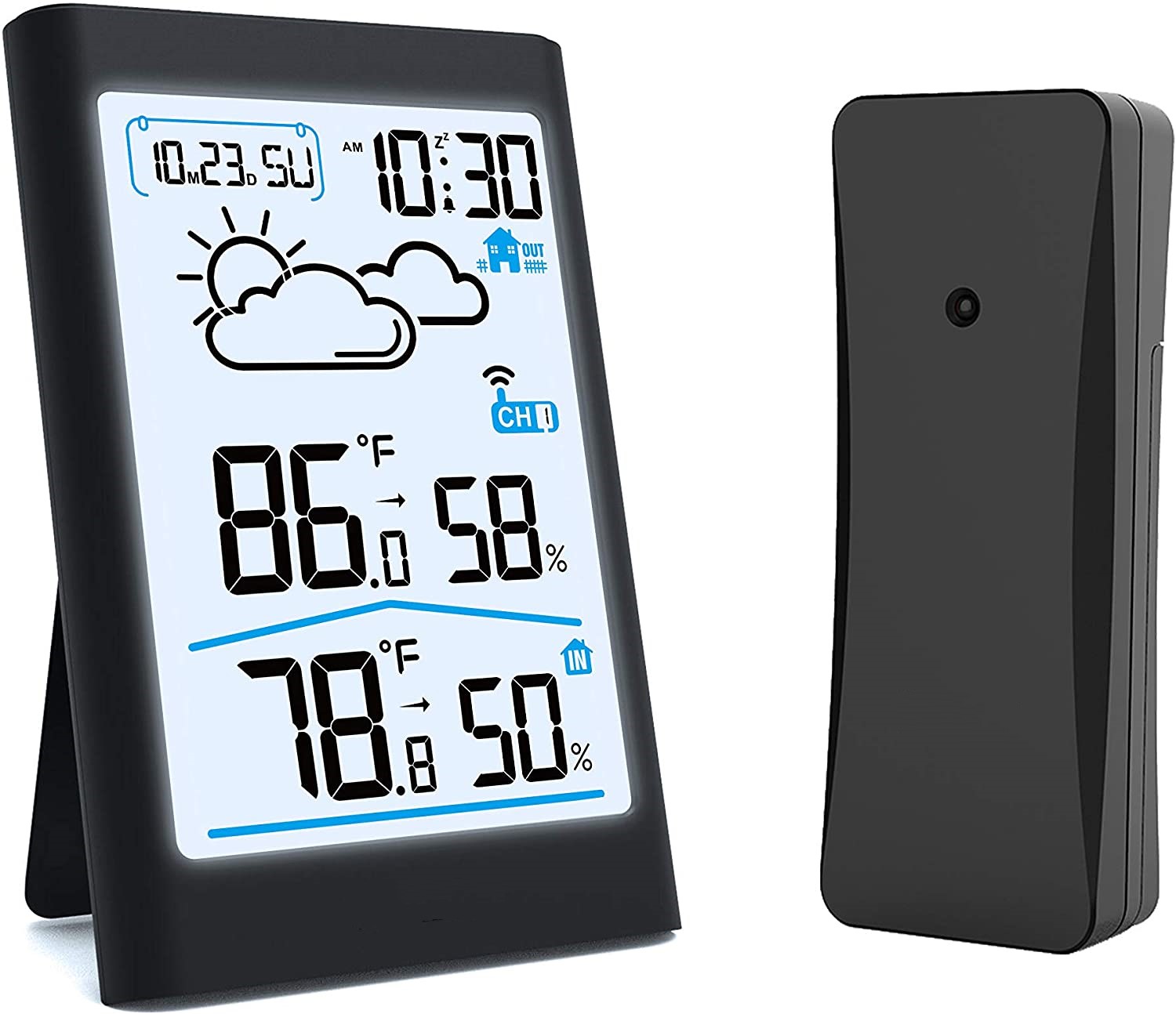 Wireless Weather Station, Digital Indoor/Outdoor Thermometer & Hygrometer  with Temperature Humidity, Weather Forecast with LCD Back-Light, and