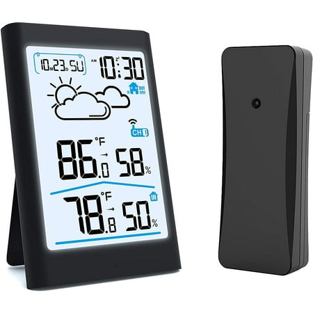 

Alvage Wireless Weather Station Digital Indoor Outdoor Thermometer Hygrometer with Backlight LCD Display and External Sensor Ideal for Weather Forecast Monitoring Alarm Clock