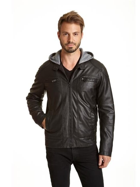Excelled - Excelled H3Z4210JK Mens Faux Leather Hooded Motorcycle ...