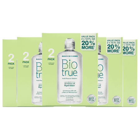 Bausch & Lomb Biotrue Multi-Purpose Contact Lens Solution, 12 oz, 2 Pack, with Lens Case 5 Pack