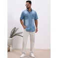 thumbnail image 5 of DARING DIVA Men's Denim Chest Pockets Western Retro Short Sleeve Shirts M Light Blue, 5 of 7