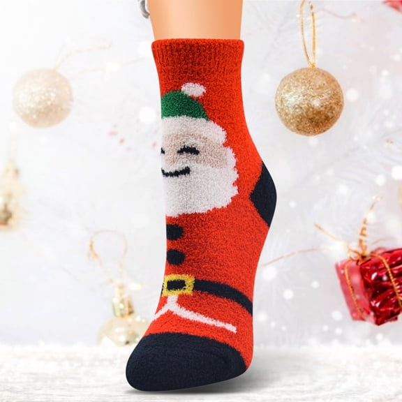 CNJKEHIUV Hot Sales Socks Under $1 Womens Fuzzy Slipper Socks Cartoon Non Slip Indoor Christmas Holiday Home Sleeping Gift