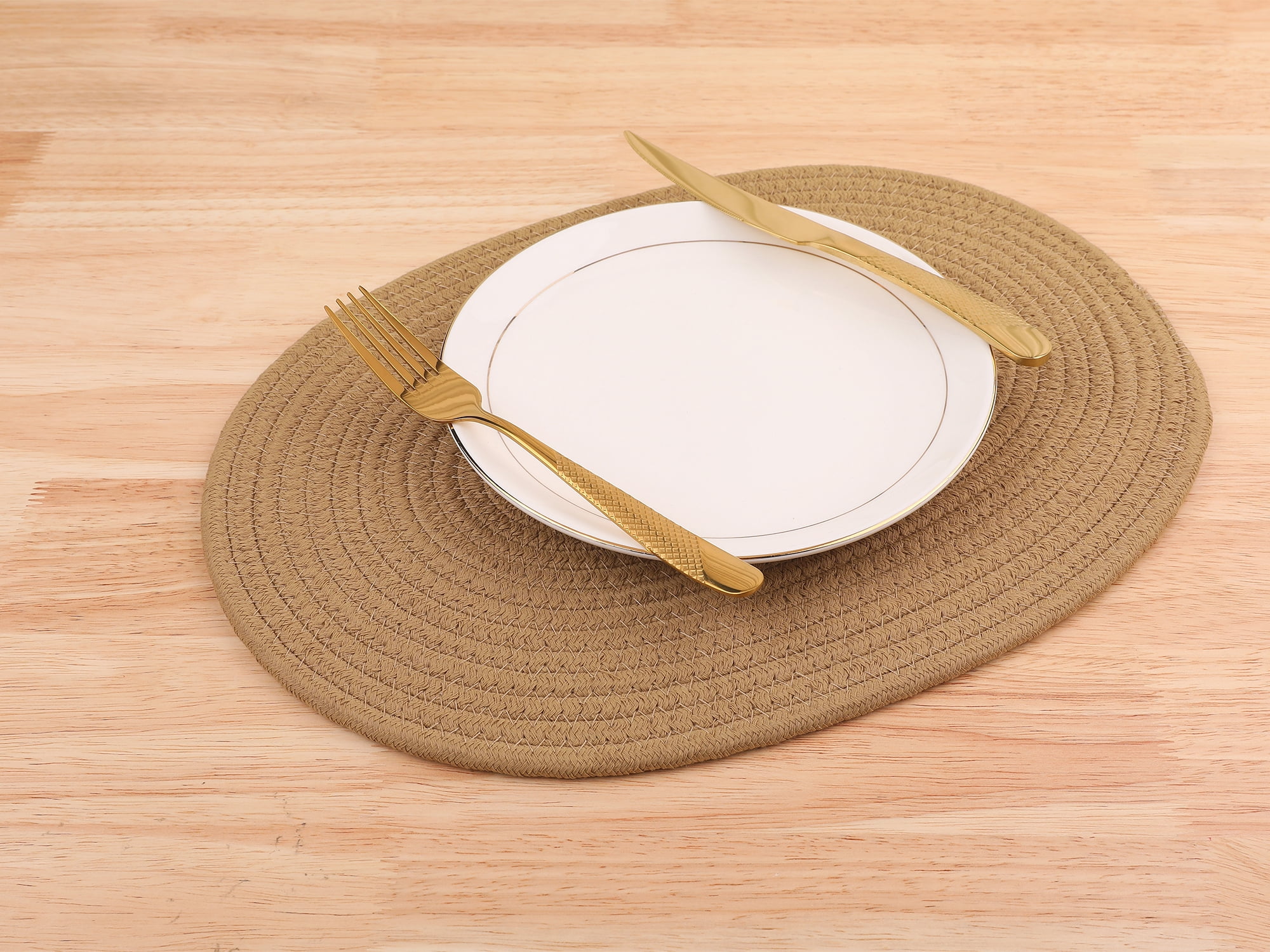 Unique Bargains Set of 4 Cotton Rope Placemats for Dining Table Decor Table Mat Brown