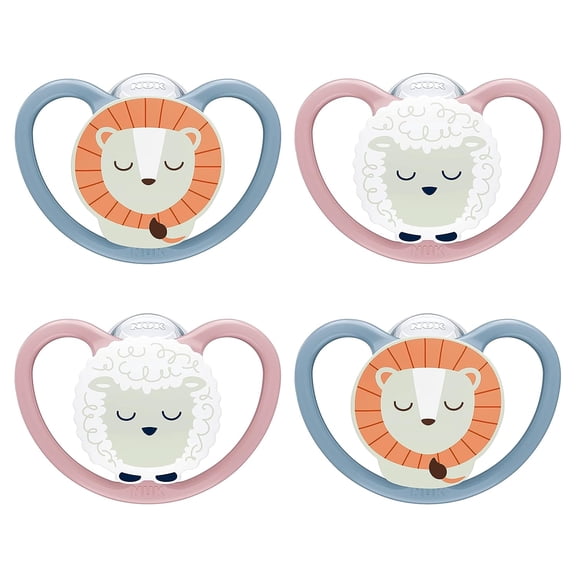 NUK Space Glow-in-the-Dark Orthodontic Pacifiers, 0-6 months, 4 Pack