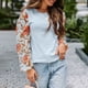 thumbnail image 4 of Suéter informal de invierno con cuello redondo y mangas largas en azul, talla S, estampado con mangas farol, 4 of 6
