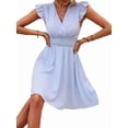 thumbnail image 3 of Women's V Neck A Line Striped Ruffle Flowy Mini Dresses Dress for Summer Beach Party Blue XL, 3 of 8