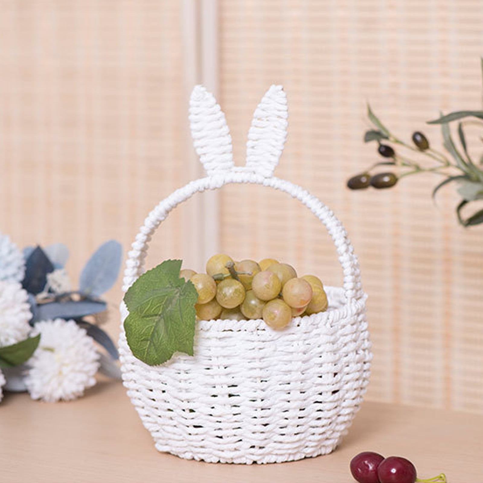 White White Woven Bunny Basket For Spring And Easter Decor Versatile Storage Tote For Holiday Gifts Books And Living Room Organization