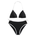 thumbnail image 4 of XINXIAOO Girls Halter Triangle Bikini Two Piece Swimsuit Contrast White Side Tie Solid Quick Dry Bathing Suit Summer Swimwear for Kids Girls 16-17 Years, 4 of 8
