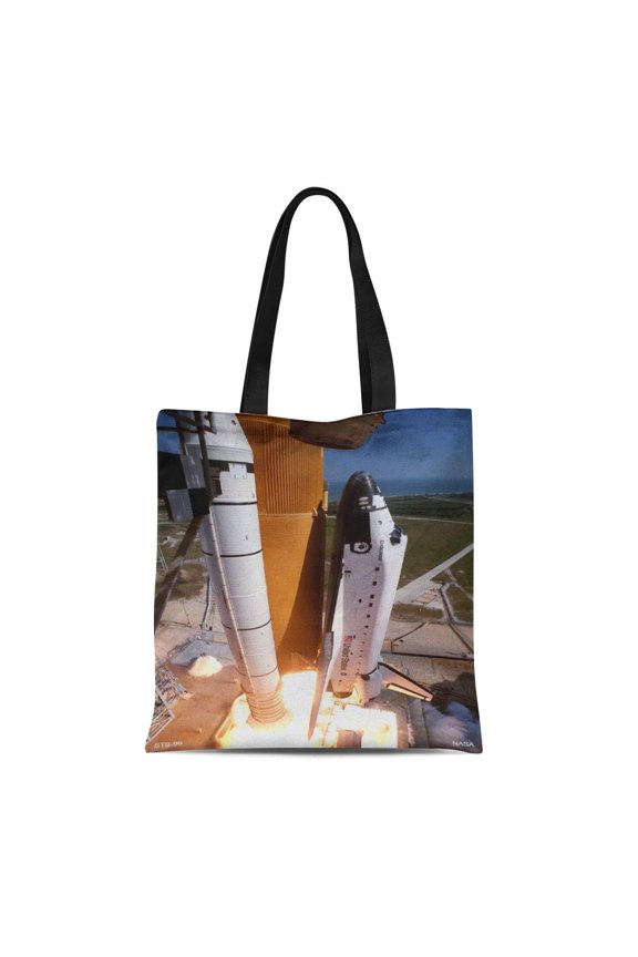 Canvas Tote Bag Hubble Blast Off of the Space Shuttle Telescope Nebula Reusable Handbag Shoulder Grocery Shopping Bags
