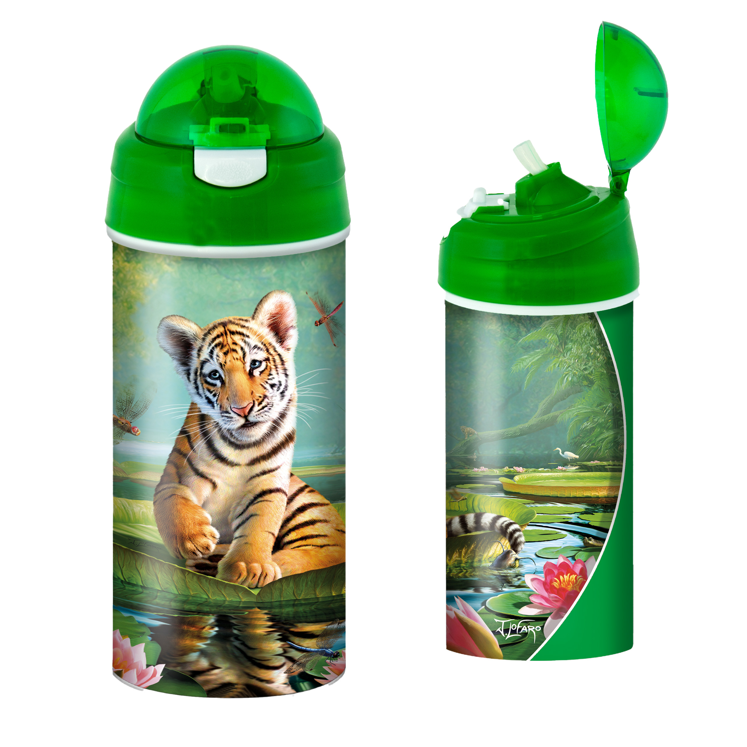 3D LiveLife Drinking Bottle - Tiger Lily from Deluxebase. 3D Lenticular Big Cat Water Bottle with Straw. 20oz kids water bottle with original artwork from renowned artist, Jerry LoFaro - image 1 of 2
