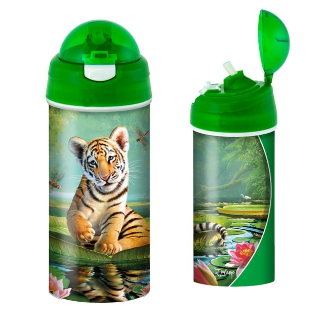 3D LiveLife Drinking Bottle - Tiger Lily from Deluxebase. 3D Lenticular Big Cat Water Bottle with Straw. 20oz kids water bottle with original artwork from renowned artist, Jerry LoFaro