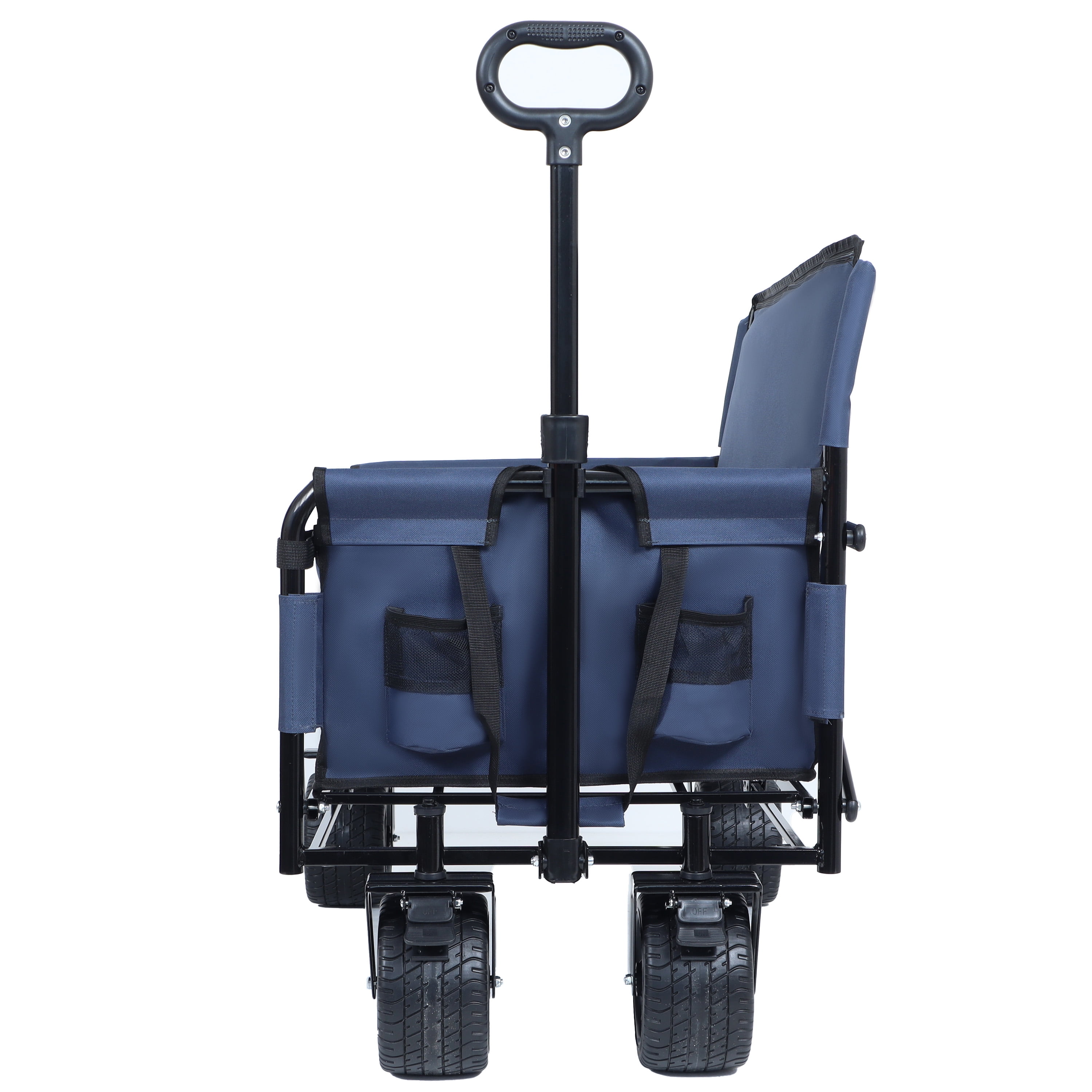 3-in-1 Convertible Folding Wagon Cart with Bench Seat & Storage, 500LBS Capacity 180L Large Space, All-Terrain Wheels, Heavy-Duty Carbon Steel Frame