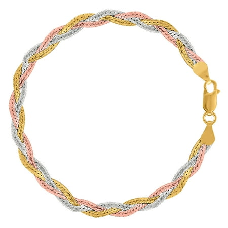 Snake Sterling Anklet - Tricolor Braided Snake Chain Anklet In Sterling Silver, 10