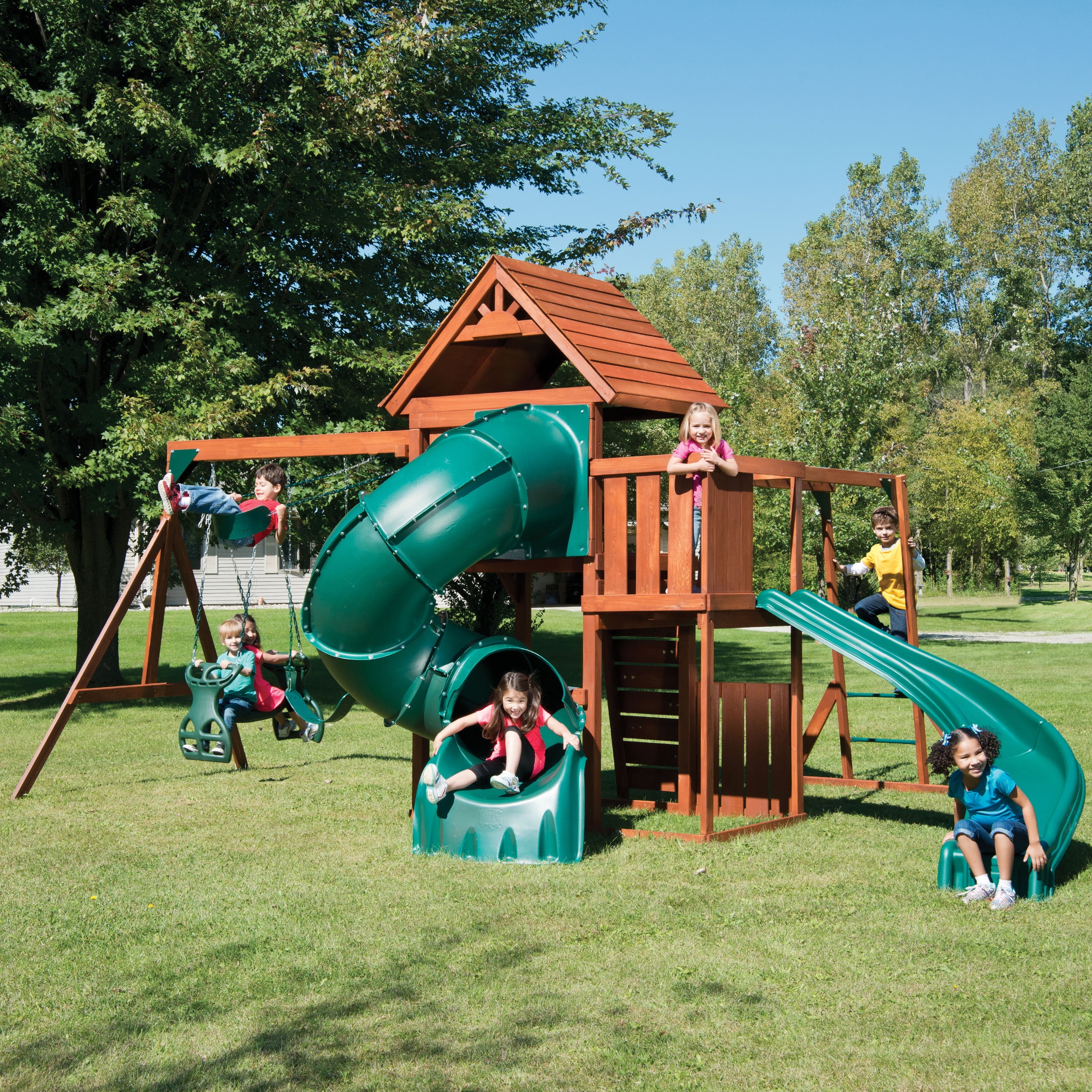 115 Swing Set For Backyard Playground Slide Fun Playset Outdoor Toddler Kid US U 