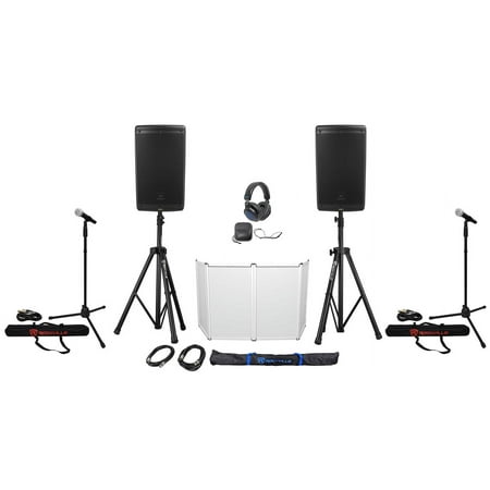DJ Package w/ (2) JBL EON610 10" Speakers+Stands+Cables+Mics+Headphones+Facade